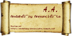 Andaházy Annunciáta névjegykártya